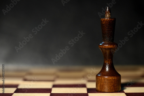 Chess figure on a chessboard on a dark background close up