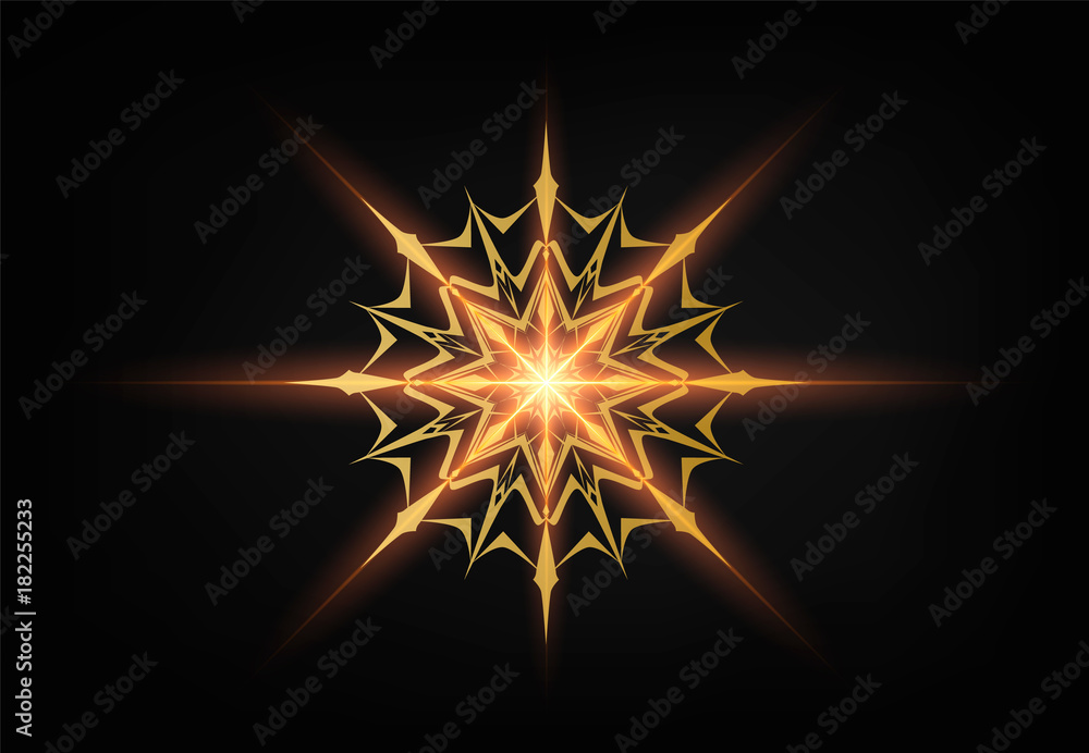 Fototapeta premium Christmas Shining Gold Snowflake. Glowing golden star. Vector illustration