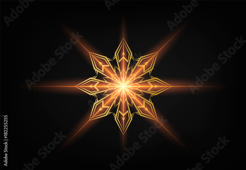 Christmas Shining Gold Snowflake. Glowing golden star. Vector illustration