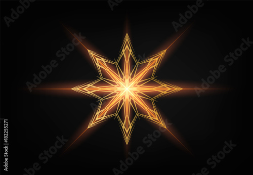 Christmas Shining Gold Snowflake. Glowing golden star. Vector illustration