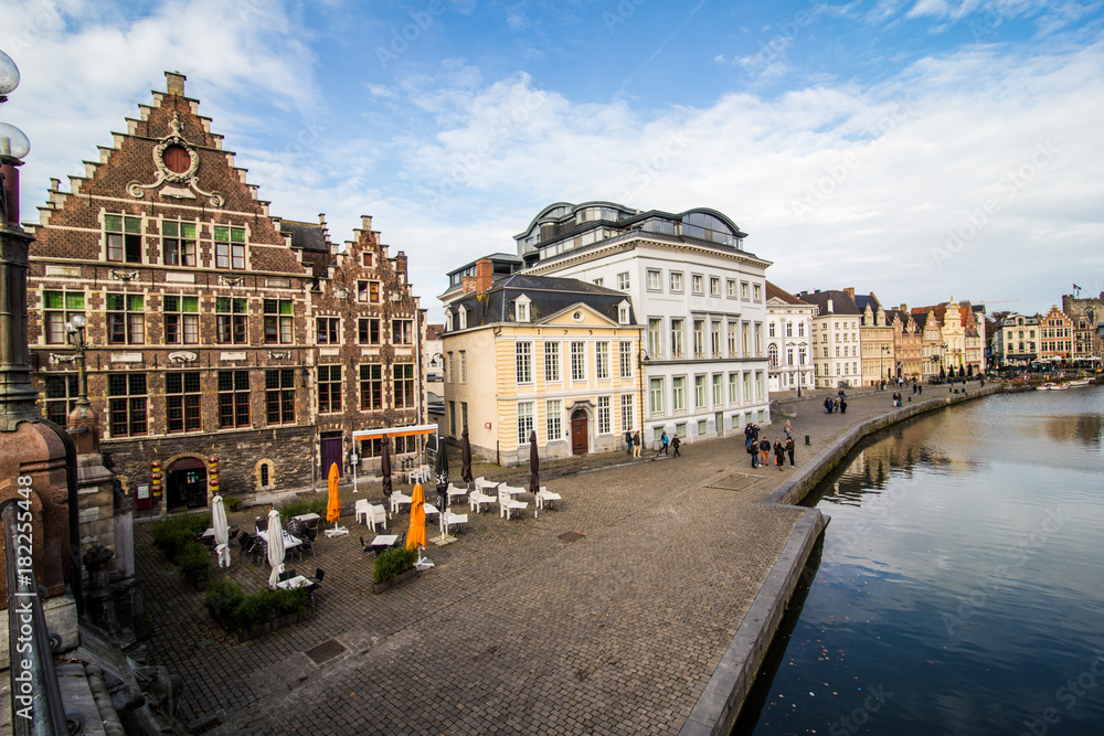 GHENT, BELGIUM - November, 2017: Architecture of Ghent city center. Ghent is medieval city and point of tourist destination in Belgium.