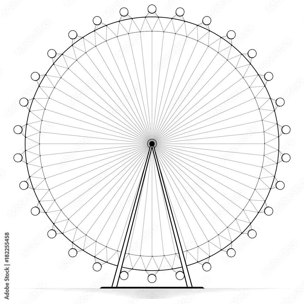 Silhouetted carousel ferris wheel. High openwork design. For entertainment and fun. Vector illustration.