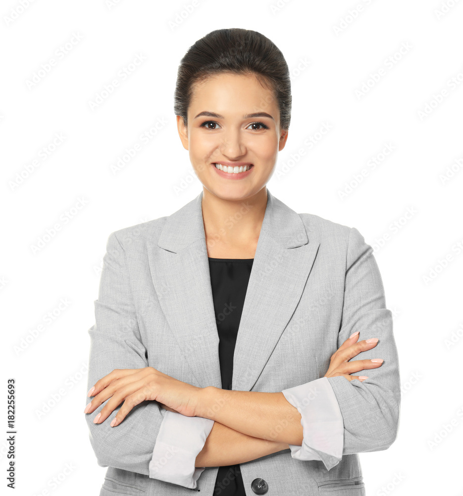 Beautiful young manager on white background Beautiful young manager on white background