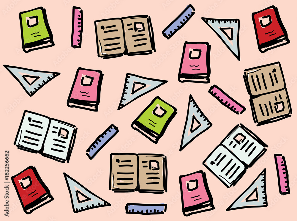 Hand drawn school background with books and notebooks