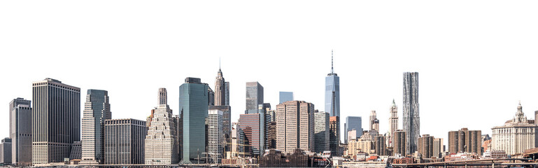 One World Trade Center and skyscraper, high-rise building in Lower Manhattan, New York City, isolated white background with clipping path