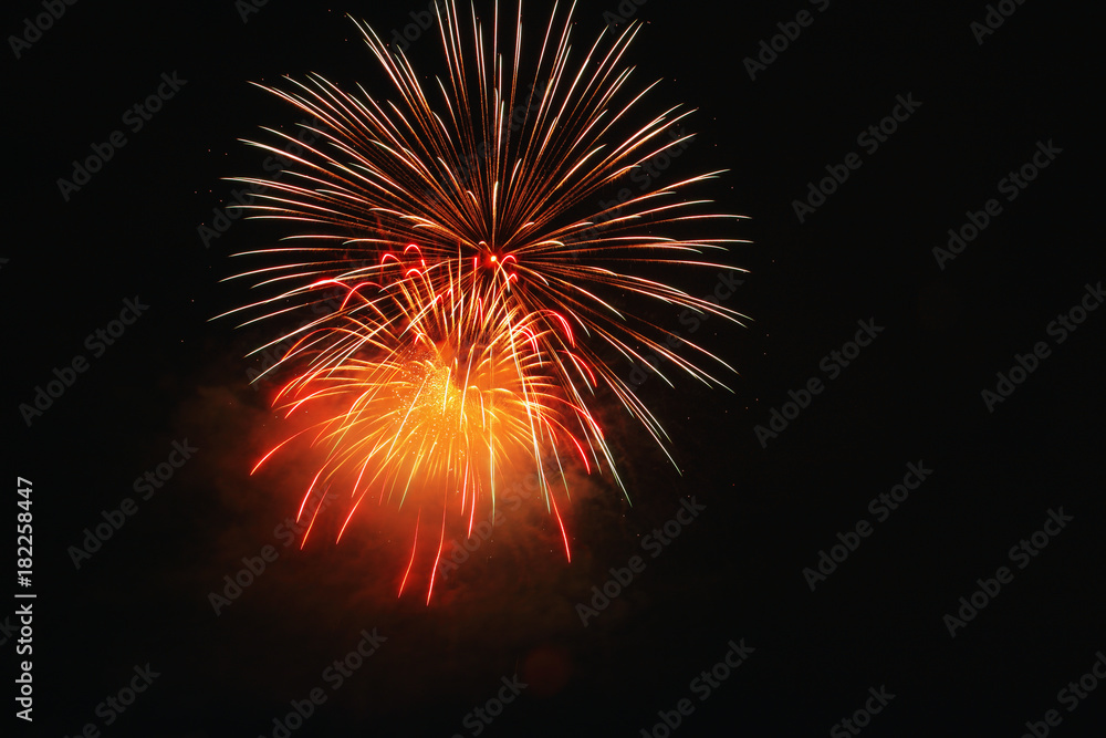 Fireworks light on the sky in beautiful night with dazzling display of celebration day Fireworks light on the sky in beautiful night with dazzling display of celebration day