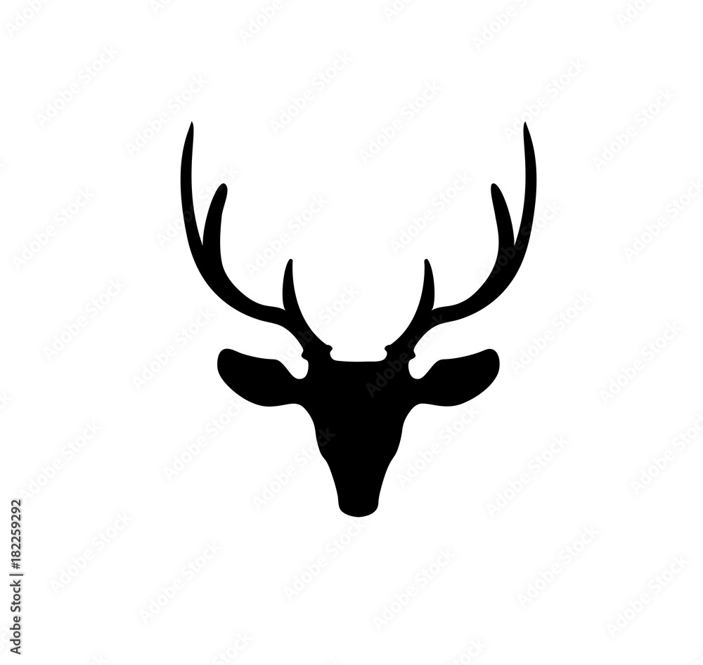 Black silhouette of reindeer head with big horns isolated Black silhouette of reindeer head with big horns isolated