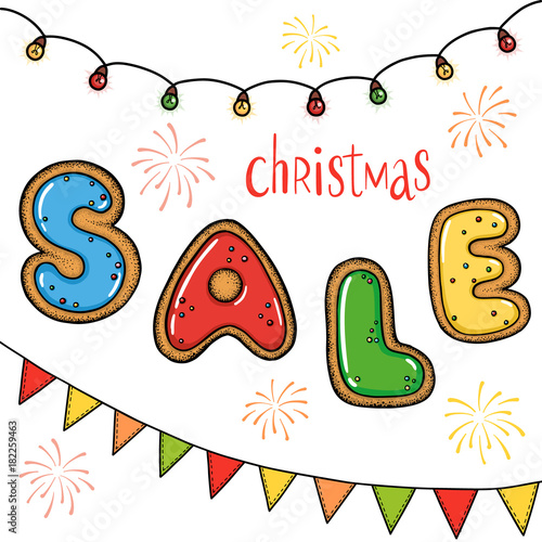Hand drawn vector gingerbread cookie sale banner isolated on white background