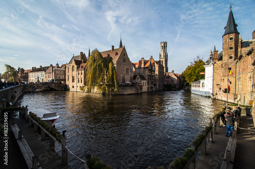Brugge, Belgium - November, 2017. Brugge medieval historic city. Brugge streets and historic center. canals and buildings. Brugge popular touristic destination of Belgium.