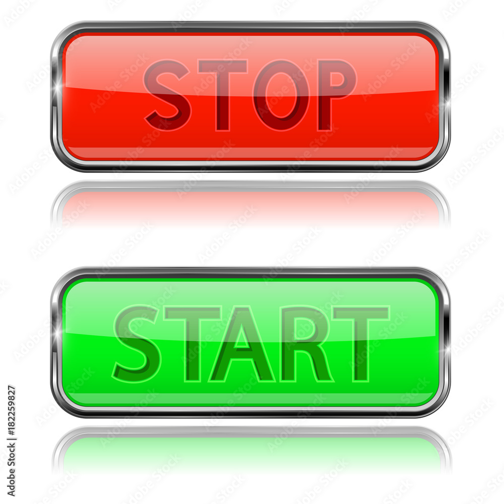 START and STOP glass buttons with chrome frame START and STOP glass buttons with chrome frame