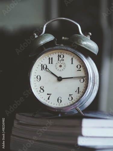 Close up vintage clock alarm with copy space.