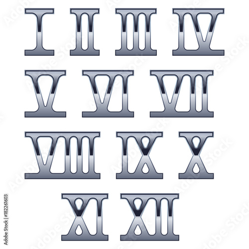 Roman numerals. Metal numbers on white background. Vector 3d illustration