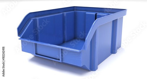 3D rendering - blue plastic storage bin isolated on white background.