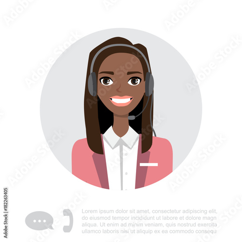 Young black african american Lady With Headset Vector Character