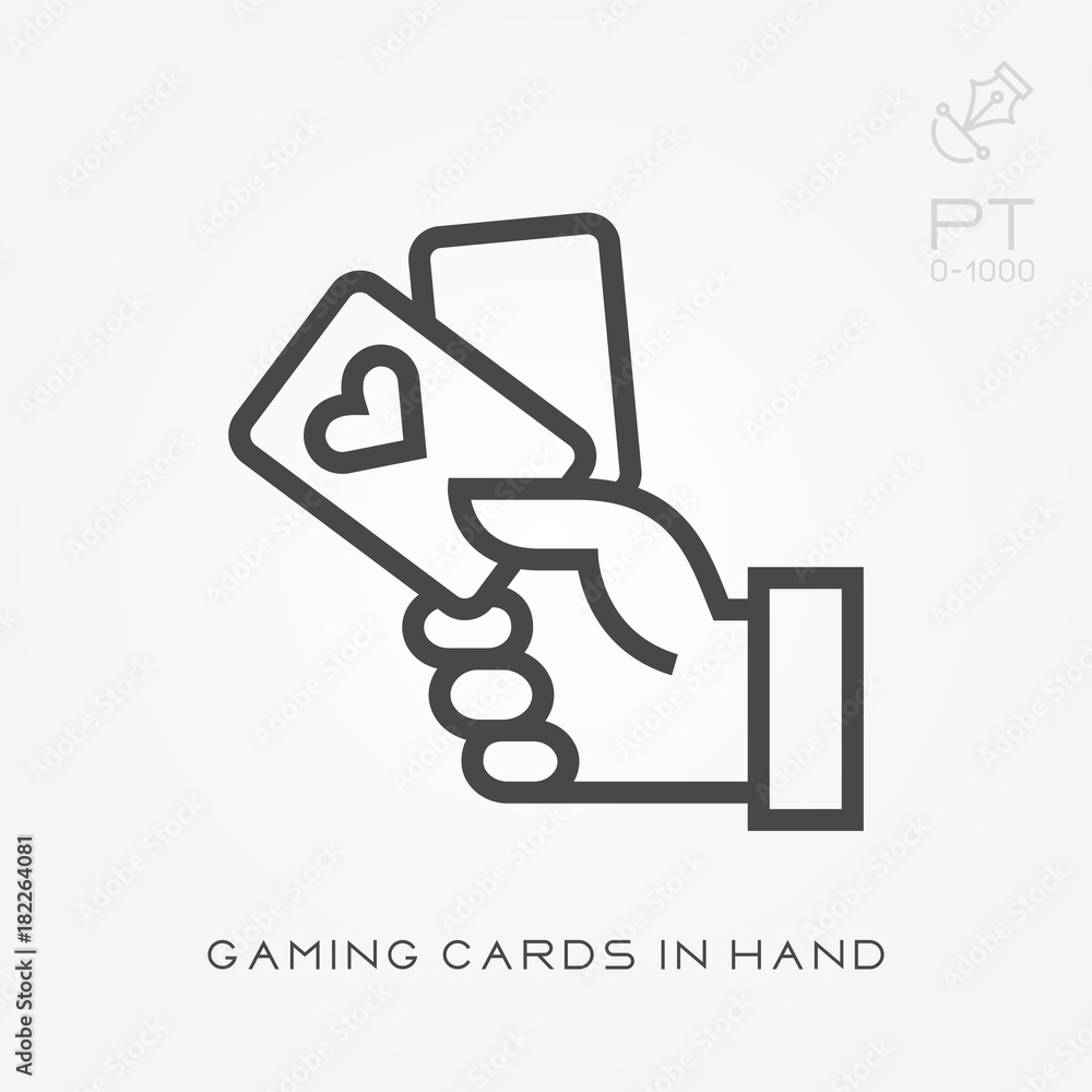 Line icon gaming cards in hand Line icon gaming cards in hand