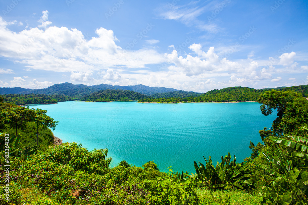 lake in deep mountain forest of Ratchaprapa Dam Chaew Lan Dam Surat Thani Thailand lake in deep mountain forest of Ratchaprapa Dam Chaew Lan Dam Surat Thani Thailand