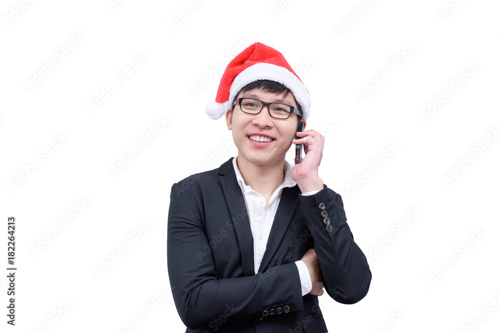 Business man has talking and laughing with Christmas festival themes isolated on white background. Business man has talking and laughing with Christmas festival themes isolated on white background.