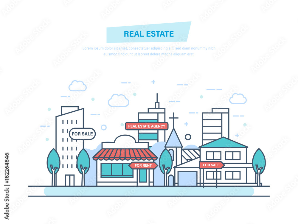 Real estate business with houses. Working, real estate contract deals.
