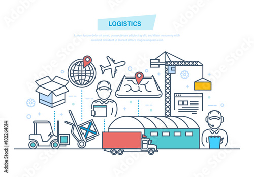 Logistics and transportation, delivery. Transportation services, trucking, shipping, navigation gps.