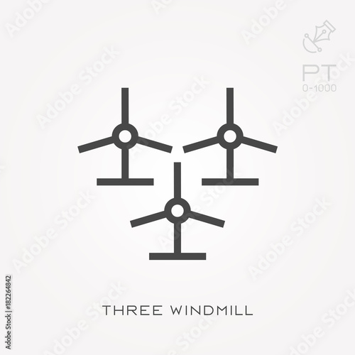 Line icon three windmill