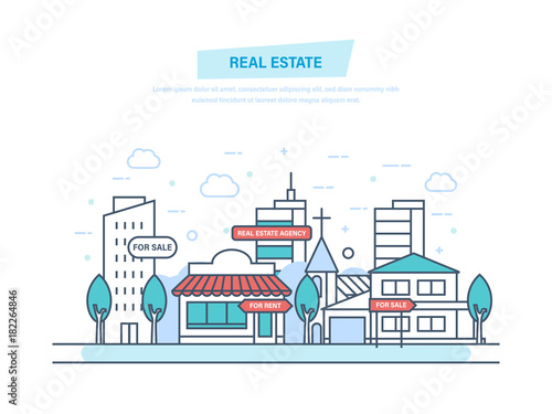 Real estate business with houses. Working, real estate contract deals.