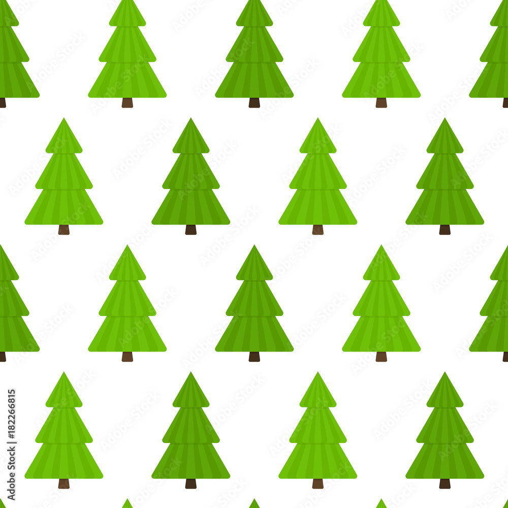 Obraz premium Vector illustration of fir-tree, isolated on white background. Christmas tree seamless pattern in flat style.