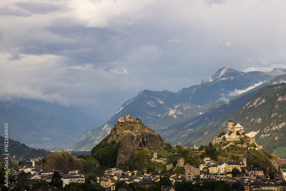 castles of Sion in Switzerland in Alps
