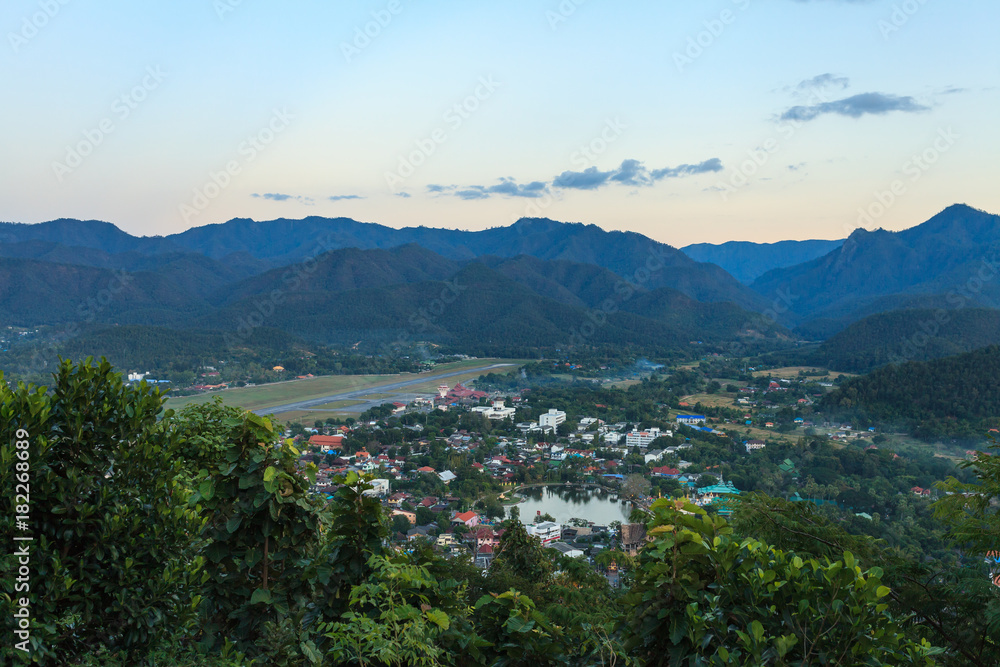 Mae Hong Son city in north of Thailand from high angle view point.