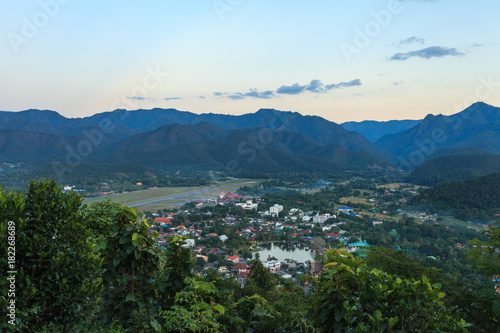 Mae Hong Son city in north of Thailand from high angle view point.