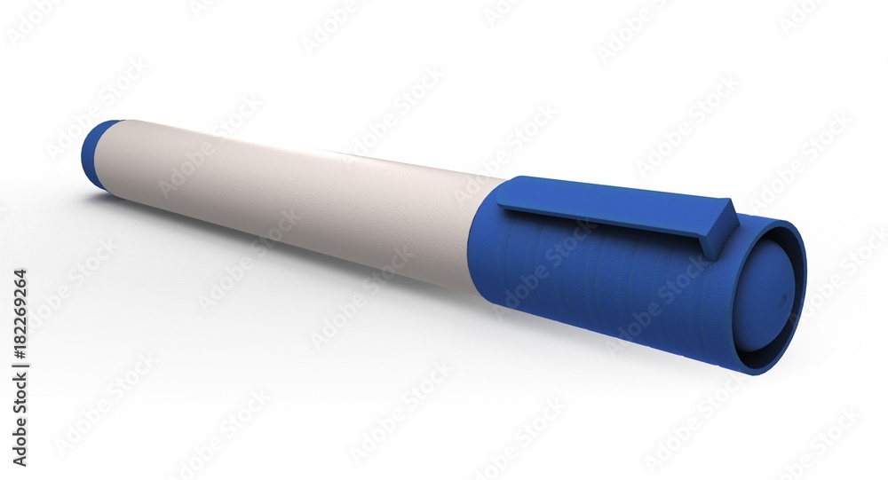 3D rendering - closeup blue whiteboard marker isolated on white background. 3D rendering - closeup blue whiteboard marker isolated on white background.