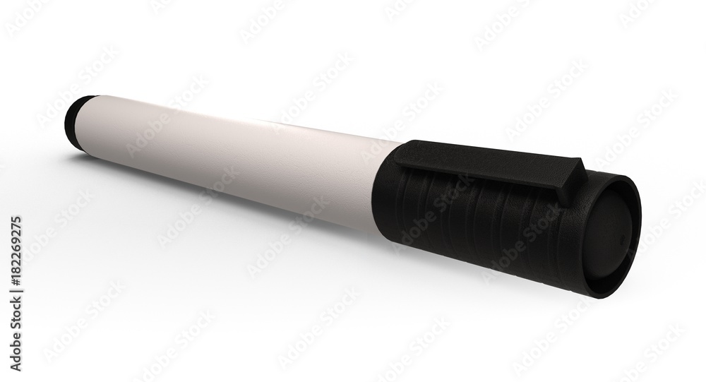 3D rendering - closeup black whiteboard marker isolated on white background. 3D rendering - closeup black whiteboard marker isolated on white background.