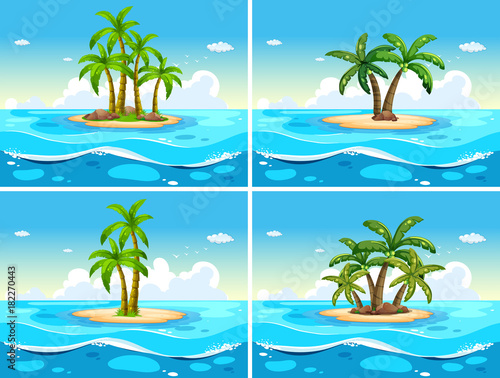 Four scenes with island in the sea