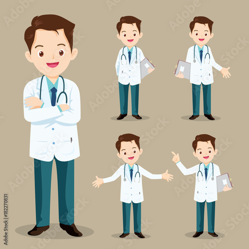 Smart doctor presenting in various action