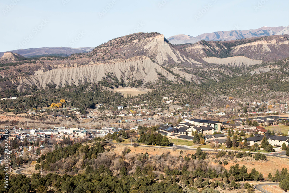 Durango, Colorado with Fort Lewis College and Perin's peak mountain top