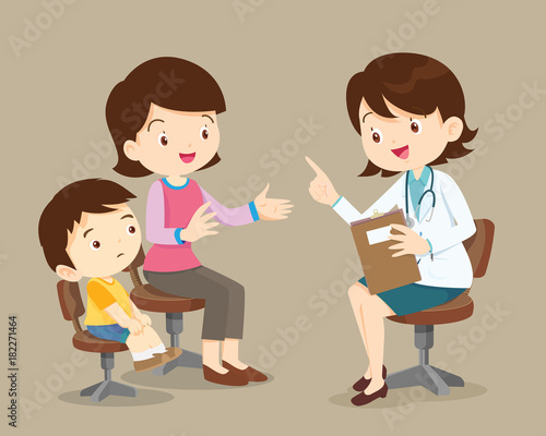 Mother and son see female doctor