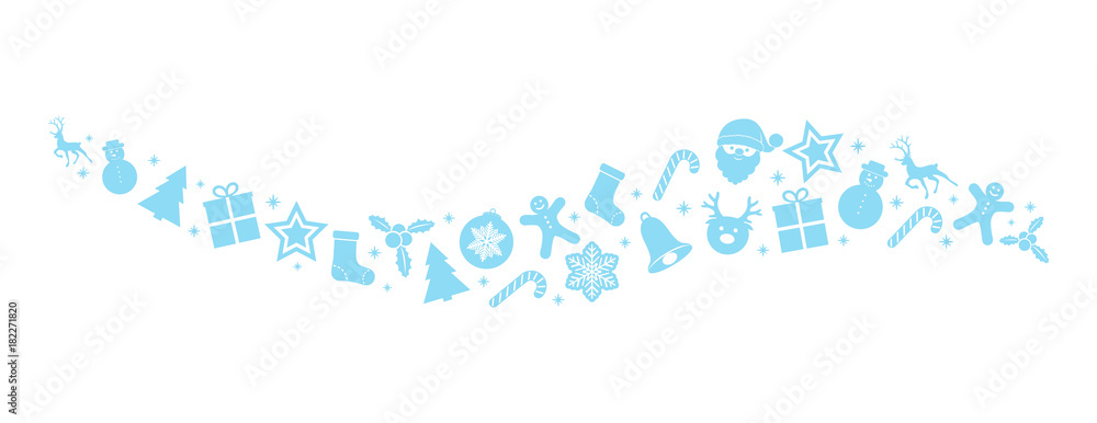Beautiful Christmas elements - banner with blue decorations. Vector.