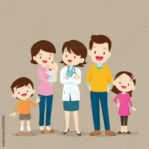 Woman Doctor and Cute Family with Baby