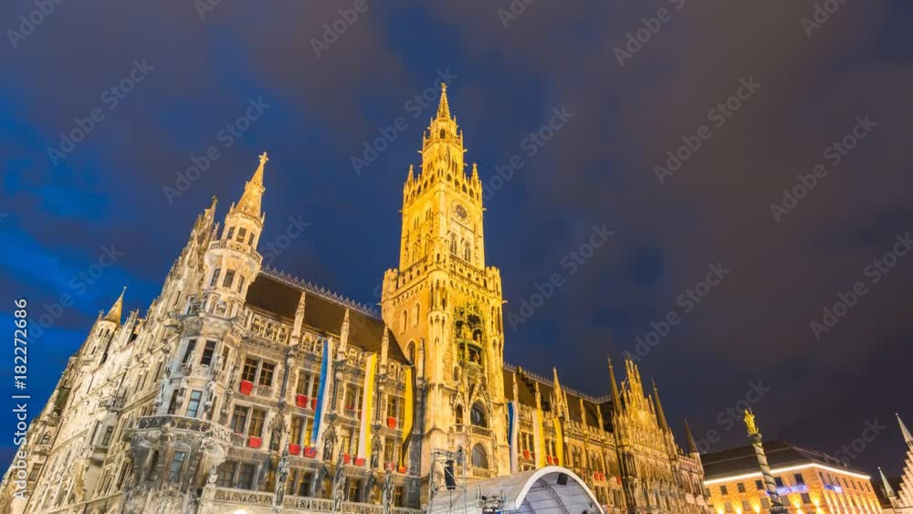 Munich city skyline night timelapse at Marienplatz new Town Hall, Munich, Germany 4K Time lapse Munich city skyline night timelapse at Marienplatz new Town Hall, Munich, Germany 4K Time lapse