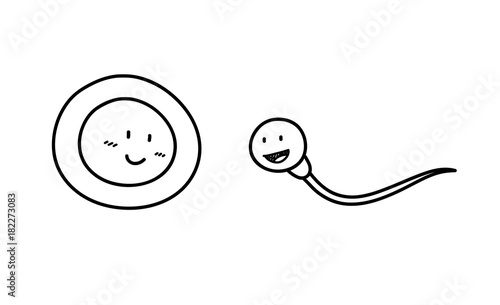 Sperm and Ovum Cartoon Doodle, a hand drawn vector doodle illustration of a sperm and an ovum.