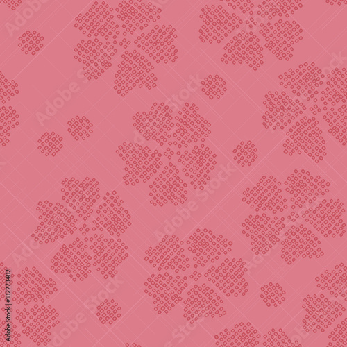 Japanese Shibori ornament. Stylised sakura flowers. Abstract pink backdrop. Classic japanese dyeing technique. Pattern fills. For decoration or printing on fabric.