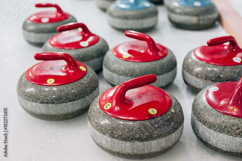 Granite stones for curling game. Sport equipment photo