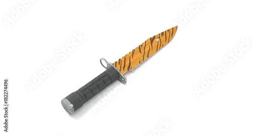 3D rendering - closeup orange striped gut knife isolated on white background.