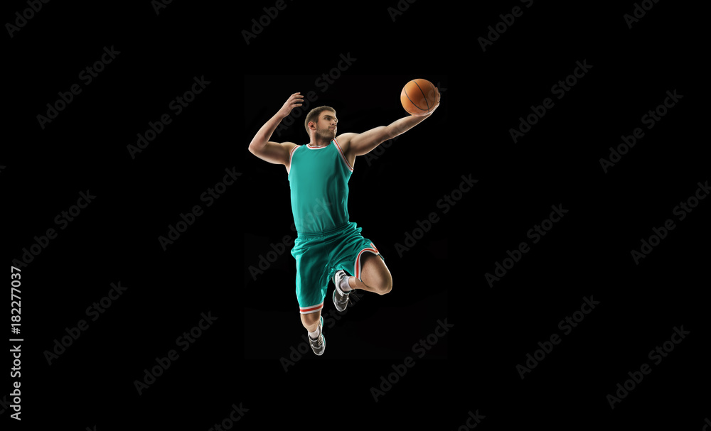 one basketball player jump isolation