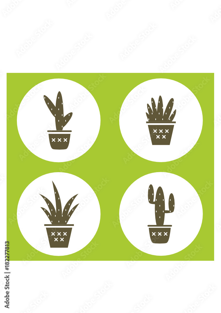 set of cactus in pots simple print.  Icons, signs and symbols templates for your design