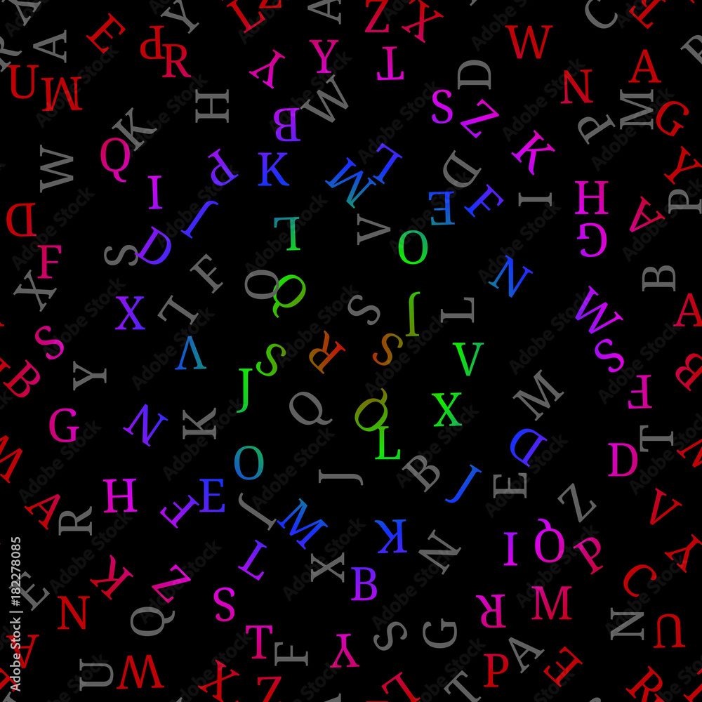 Seamless pattern with colorful alphabet, , isolated on black background. Vector illustration, easy to edit. Seamless pattern with colorful alphabet, , isolated on black background. Vector illustration, easy to edit.