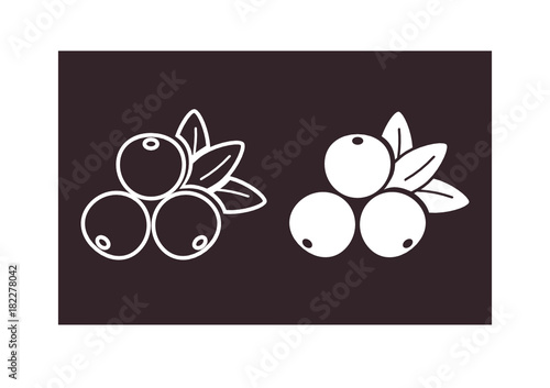 set of cranberries/ cowberry/ lingonberry/ red whortleberry/foxberry flat icon silhouette on black background