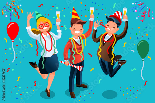People Celebrating Party New Year Bash Illustration
