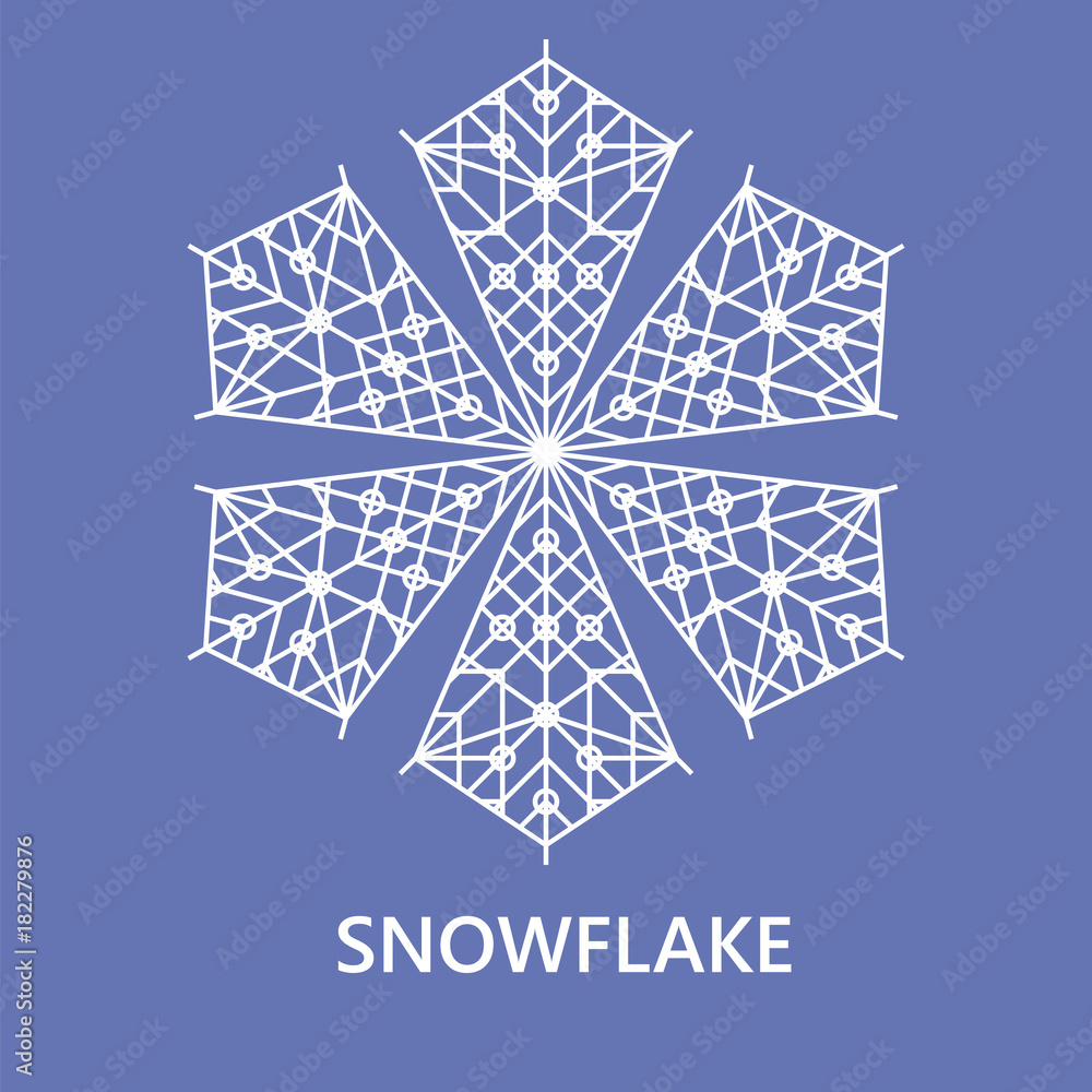 Snowflake six pointed with circle on the blue background single text Snowflake six pointed with circle on the blue background single text