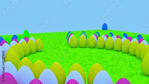 3D-Rendering von gefärbten Eiern auf grünem Rasen stehend
