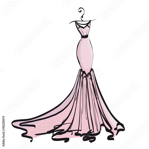 wedding dress design, black and white, pink